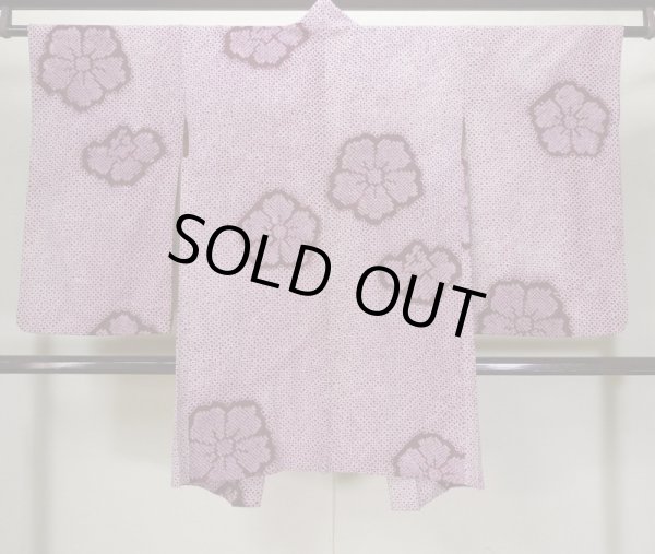 Photo2: Mint L0921A Used Japanese womenDark Reddish Purple HAORI short jacket / Silk. Flower,   (Grade A) (2)