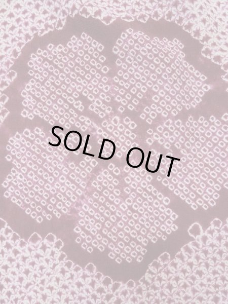 Photo7: Mint L0921A Used Japanese womenDark Reddish Purple HAORI short jacket / Silk. Flower,   (Grade A) (7)