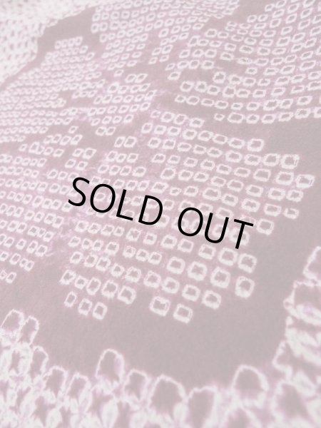 Photo9: Mint L0921A Used Japanese womenDark Reddish Purple HAORI short jacket / Silk. Flower,   (Grade A) (9)