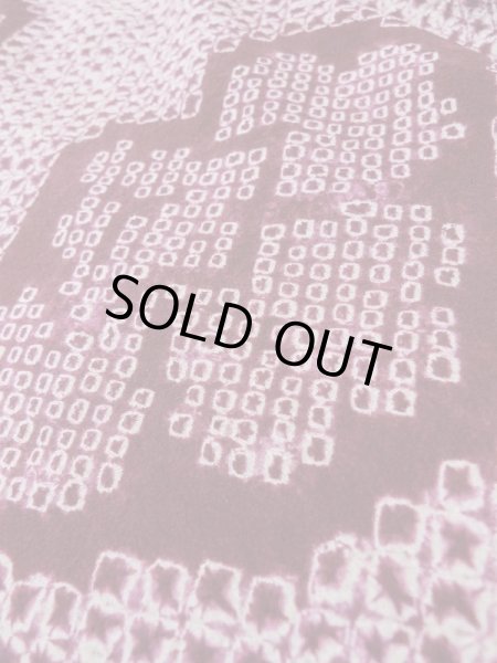 Photo10: Mint L0921A Used Japanese womenDark Reddish Purple HAORI short jacket / Silk. Flower,   (Grade A) (10)