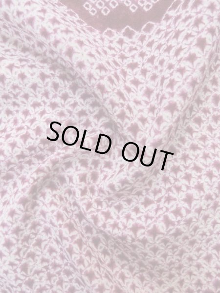 Photo13: Mint L0921A Used Japanese womenDark Reddish Purple HAORI short jacket / Silk. Flower,   (Grade A) (13)