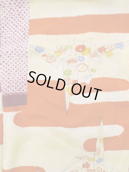 Photo15: Mint L0921A Used Japanese womenDark Reddish Purple HAORI short jacket / Silk. Flower,   (Grade A) (15)