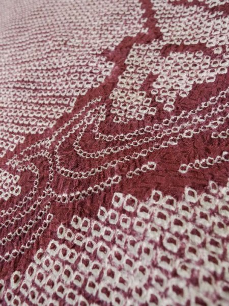 Photo8: L0921B Used Japanese women Dark Dark Red HAORI short jacket / Silk. Stream,   (Grade C) (8)