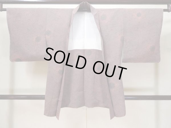 Photo2: L0921D Used Japanese women  Gray HAORI short jacket / Silk. Rose   (Grade C) (2)