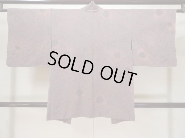 Photo3: L0921D Used Japanese women  Gray HAORI short jacket / Silk. Rose   (Grade C) (3)