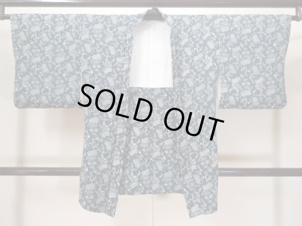 Photo1: L0921E Used Japanese women Pale Blue HAORI short jacket / Silk. Flower,   (Grade B) (1)