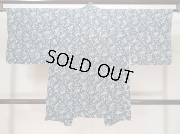 Photo2: L0921E Used Japanese women Pale Blue HAORI short jacket / Silk. Flower,   (Grade B) (2)