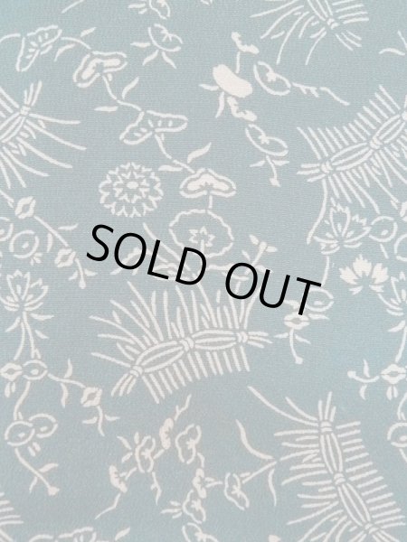 Photo6: L0921E Used Japanese women Pale Blue HAORI short jacket / Silk. Flower,   (Grade B) (6)