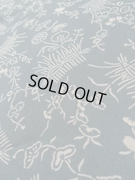 Photo9: L0921E Used Japanese women Pale Blue HAORI short jacket / Silk. Flower,   (Grade B) (9)