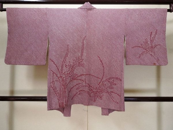 Photo2: L0921I Used Japanese womenPale Dark Purple HAORI short jacket / Silk. Flower,   (Grade C) (2)