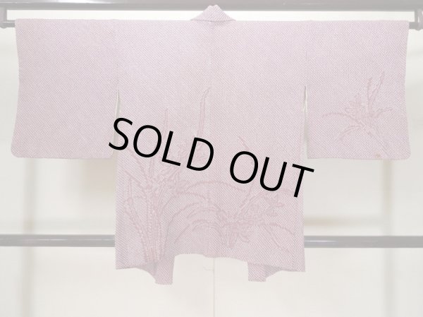 Photo3: L0921I Used Japanese womenPale Dark Purple HAORI short jacket / Silk. Flower,   (Grade C) (3)