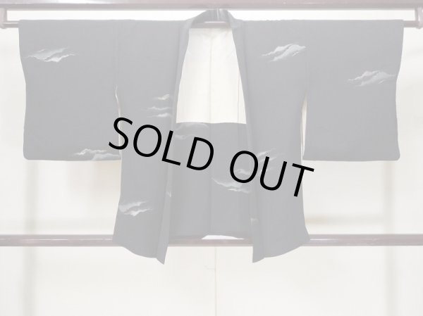 Photo1: L0921Z Used Japanese women  Black HAORI short jacket / Silk. Mountain,   (Grade A) (1)