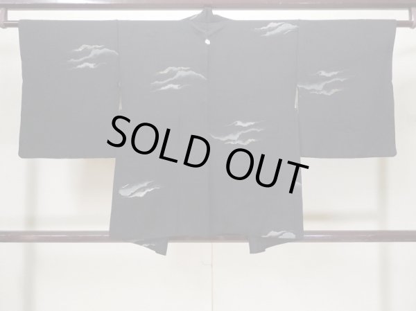 Photo2: L0921Z Used Japanese women  Black HAORI short jacket / Silk. Mountain,   (Grade A) (2)