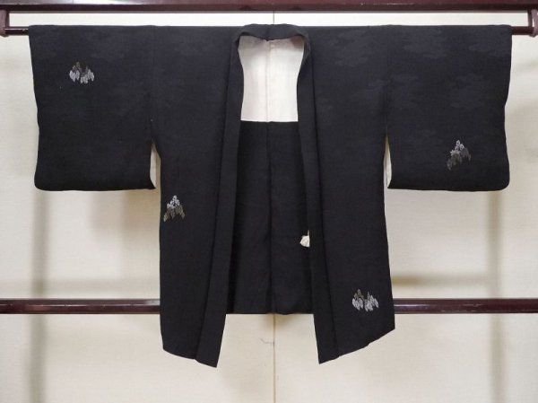 Photo1: L0922A Used Japanese women  Black HAORI short jacket / Silk. Temple,   (Grade D) (1)
