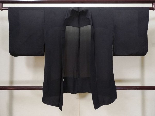 Photo1: L0922C Used Japanese women  Black HAORI short jacket / Silk.    (Grade B) (1)
