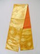 Photo1: L0928O Vintage Japanese Kimono Shiny Pale Orange FUKURO OBI sash Flower Silk. (Grade B) (1)