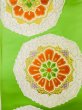 Photo3: L0928U Vintage Japanese Kimono   Yellowish Green FUKURO OBI sash Chinz pattern Silk. (Grade C) (3)