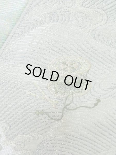 Photo7: L0928W Vintage Japanese Kimono Pale Light Teal FUKURO OBI sash Wave Silk. (Grade A) (7)