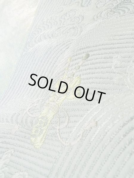 Photo9: L0928W Vintage Japanese Kimono Pale Light Teal FUKURO OBI sash Wave Silk. (Grade A) (9)