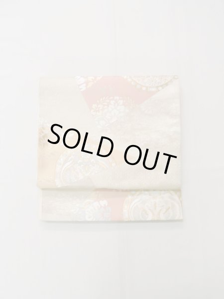 Photo2: L0928X Vintage Japanese Kimono   Off White FUKURO OBI sash Chinese flower Silk. (Grade A) (2)