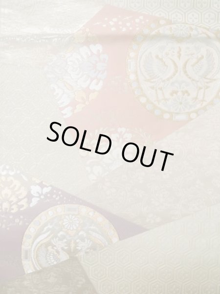 Photo4: L0928X Vintage Japanese Kimono   Off White FUKURO OBI sash Chinese flower Silk. (Grade A) (4)