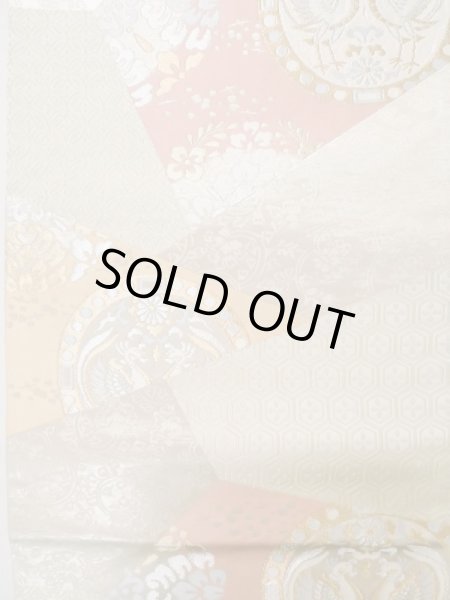 Photo5: L0928X Vintage Japanese Kimono   Off White FUKURO OBI sash Chinese flower Silk. (Grade A) (5)