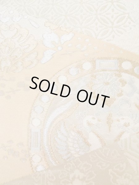 Photo6: L0928X Vintage Japanese Kimono   Off White FUKURO OBI sash Chinese flower Silk. (Grade A) (6)