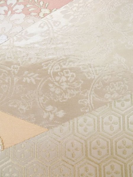 Photo7: L0928X Vintage Japanese Kimono   Off White FUKURO OBI sash Chinese flower Silk. (Grade A) (7)