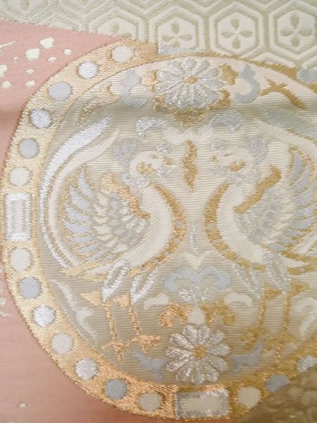 Photo8: L0928X Vintage Japanese Kimono   Off White FUKURO OBI sash Chinese flower Silk. (Grade A) (8)