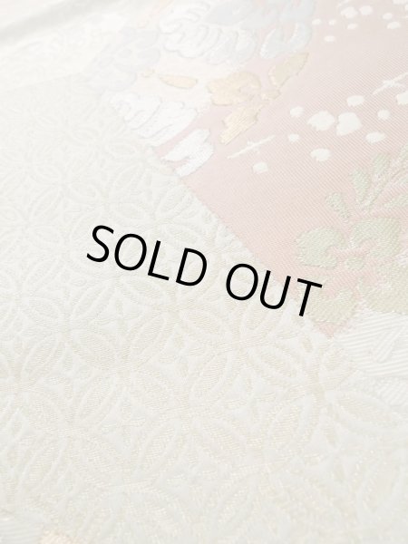 Photo10: L0928X Vintage Japanese Kimono   Off White FUKURO OBI sash Chinese flower Silk. (Grade A) (10)