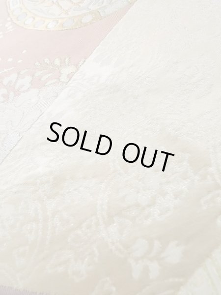 Photo11: L0928X Vintage Japanese Kimono   Off White FUKURO OBI sash Chinese flower Silk. (Grade A) (11)