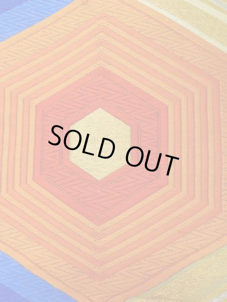 Photo5: L0928Y Vintage Japanese Kimono   Blue FUKURO OBI sash Tortoise-shell pattern― Hexagonal pattern Silk. (Grade B) (5)