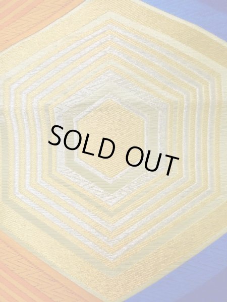 Photo6: L0928Y Vintage Japanese Kimono   Blue FUKURO OBI sash Tortoise-shell pattern― Hexagonal pattern Silk. (Grade B) (6)