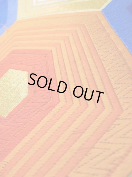 Photo8: L0928Y Vintage Japanese Kimono   Blue FUKURO OBI sash Tortoise-shell pattern― Hexagonal pattern Silk. (Grade B) (8)