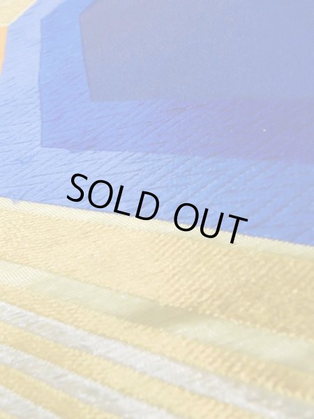 Photo9: L0928Y Vintage Japanese Kimono   Blue FUKURO OBI sash Tortoise-shell pattern― Hexagonal pattern Silk. (Grade B) (9)