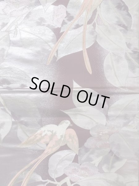 Photo4: L0928Z Vintage Japanese Kimono Dark Brownish Purple FUKURO OBI sash Camellia Silk. (Grade A) (4)