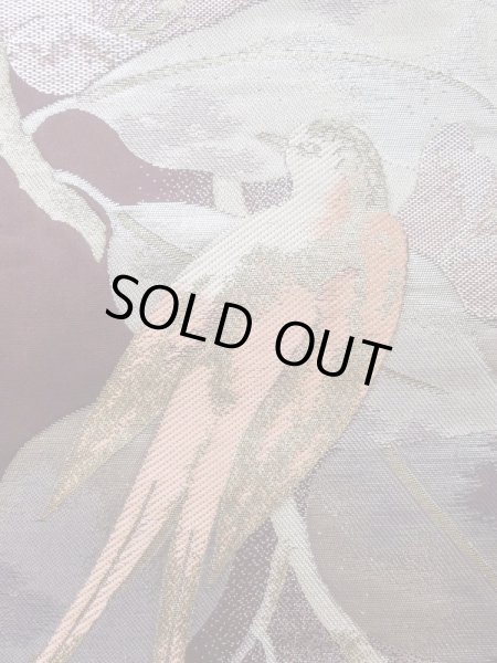 Photo5: L0928Z Vintage Japanese Kimono Dark Brownish Purple FUKURO OBI sash Camellia Silk. (Grade A) (5)