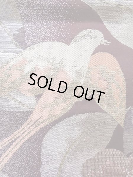 Photo6: L0928Z Vintage Japanese Kimono Dark Brownish Purple FUKURO OBI sash Camellia Silk. (Grade A) (6)