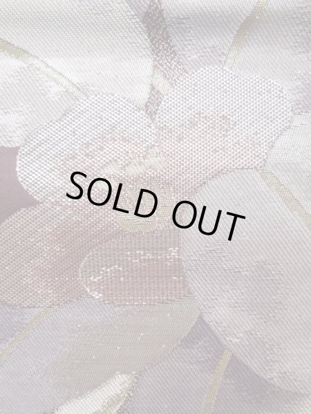 Photo7: L0928Z Vintage Japanese Kimono Dark Brownish Purple FUKURO OBI sash Camellia Silk. (Grade A) (7)