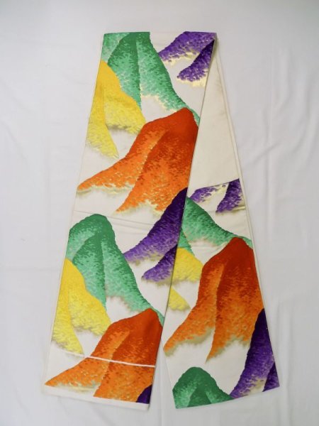 Photo1: L0929A Vintage Japanese Kimono   Off White FUKURO OBI sash Mountain Silk. (Grade C) (1)