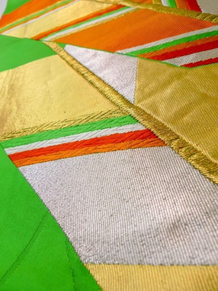 Photo8: L1005F Vintage Japanese Kimono   Green FUKURO OBI sash  Silk. (Grade B) (8)