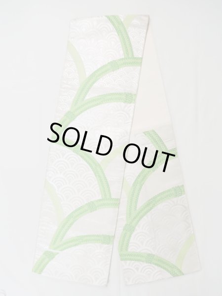 Photo1: L1005I Vintage Japanese Kimono  Shiny Silver FUKURO OBI sash Wave Silk. (Grade B) (1)