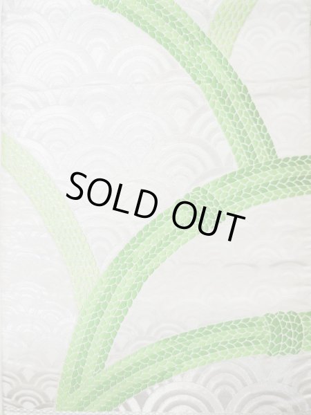 Photo3: L1005I Vintage Japanese Kimono  Shiny Silver FUKURO OBI sash Wave Silk. (Grade B) (3)