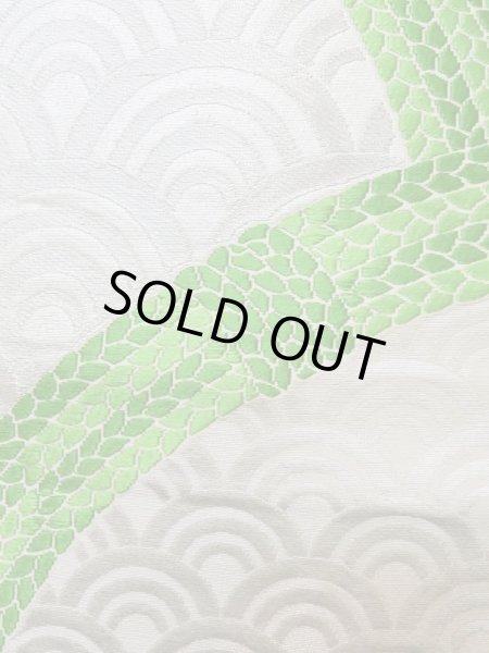 Photo5: L1005I Vintage Japanese Kimono  Shiny Silver FUKURO OBI sash Wave Silk. (Grade B) (5)