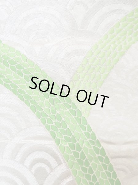 Photo6: L1005I Vintage Japanese Kimono  Shiny Silver FUKURO OBI sash Wave Silk. (Grade B) (6)