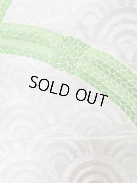 Photo7: L1005I Vintage Japanese Kimono  Shiny Silver FUKURO OBI sash Wave Silk. (Grade B) (7)