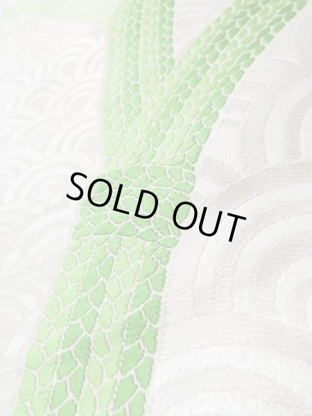 Photo8: L1005I Vintage Japanese Kimono  Shiny Silver FUKURO OBI sash Wave Silk. (Grade B) (8)