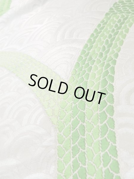 Photo9: L1005I Vintage Japanese Kimono  Shiny Silver FUKURO OBI sash Wave Silk. (Grade B) (9)