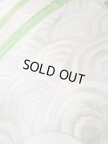 Photo10: L1005I Vintage Japanese Kimono  Shiny Silver FUKURO OBI sash Wave Silk. (Grade B) (10)