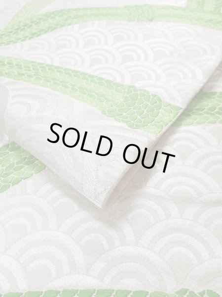 Photo11: L1005I Vintage Japanese Kimono  Shiny Silver FUKURO OBI sash Wave Silk. (Grade B) (11)